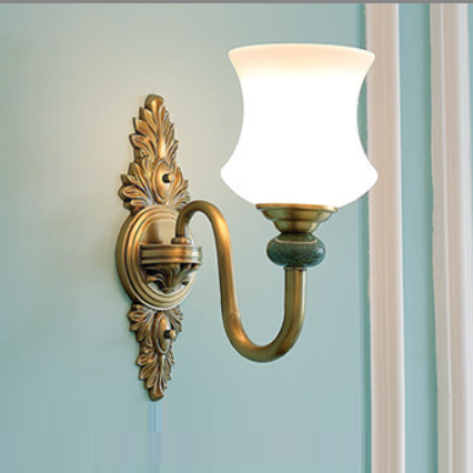Chinese Glass Ceramic Copper 1-Light Wall Sconce Lamp