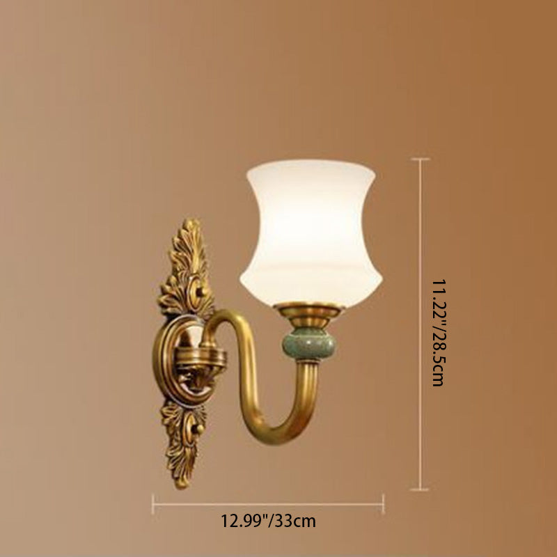 Chinese Glass Ceramic Copper 1-Light Wall Sconce Lamp