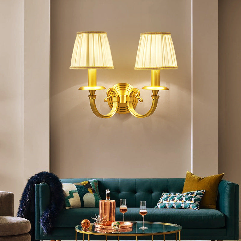Curved Round Fabric Brass 1/2 Light Wall Sconce Lamp