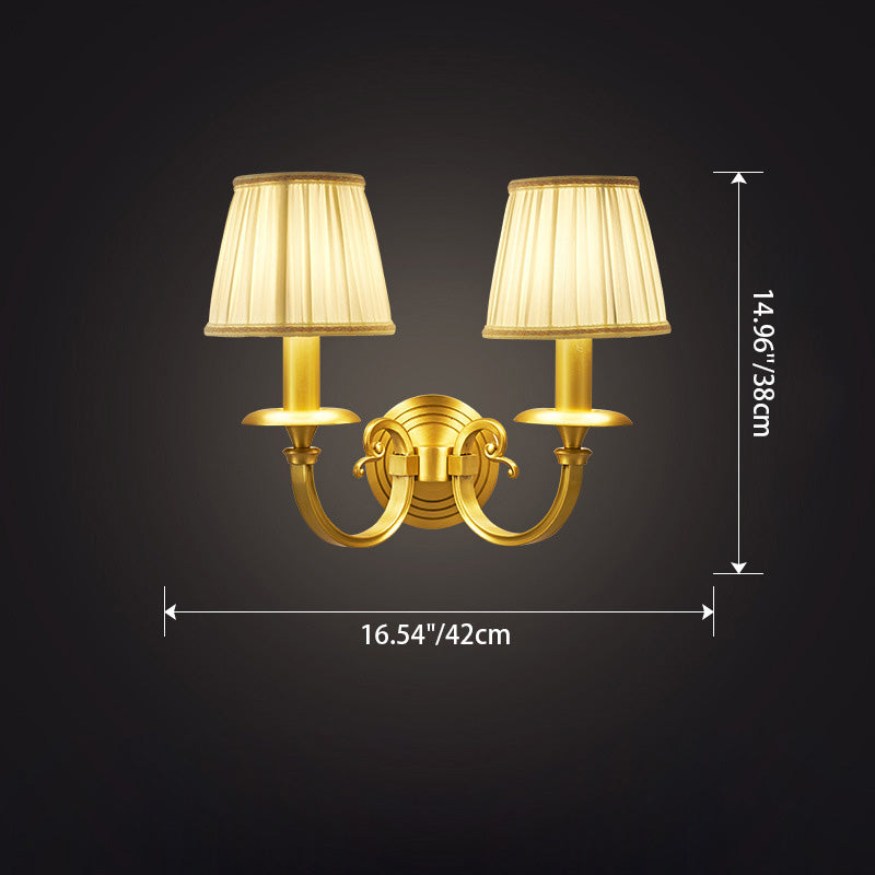 Curved Round Fabric Brass 1/2 Light Wall Sconce Lamp