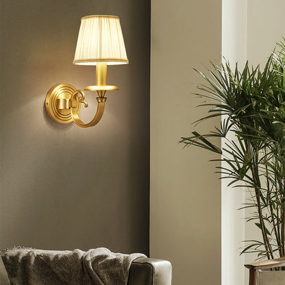 Curved Round Fabric Brass 1/2 Light Wall Sconce Lamp