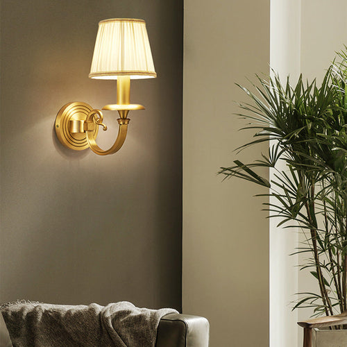 Curved Round Fabric Brass 1/2 Light Wall Sconce Lamp