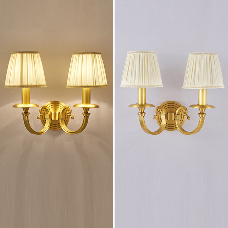 Curved Round Fabric Brass 1/2 Light Wall Sconce Lamp