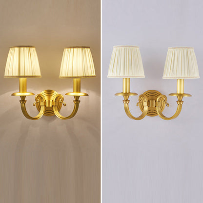 Curved Round Fabric Brass 1/2 Light Wall Sconce Lamp