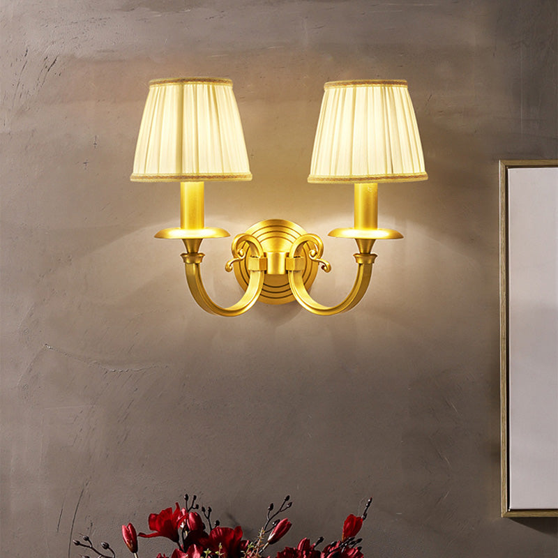 Curved Round Fabric Brass 1/2 Light Wall Sconce Lamp