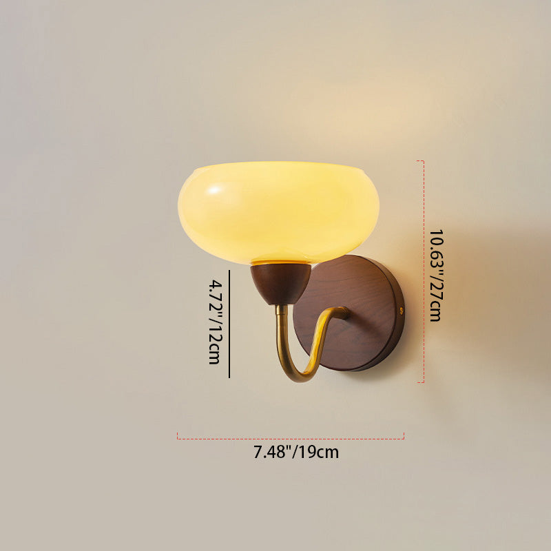 Half Glass Ash Wood Hardware 1-Light Wall Sconce Lamp