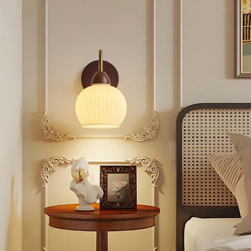 Half Glass Ash Wood Hardware 1-Light Wall Sconce Lamp