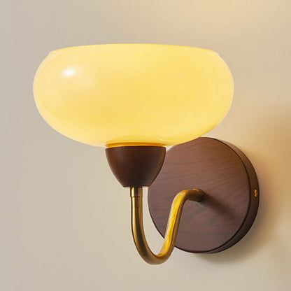 Half Glass Ash Wood Hardware 1-Light Wall Sconce Lamp