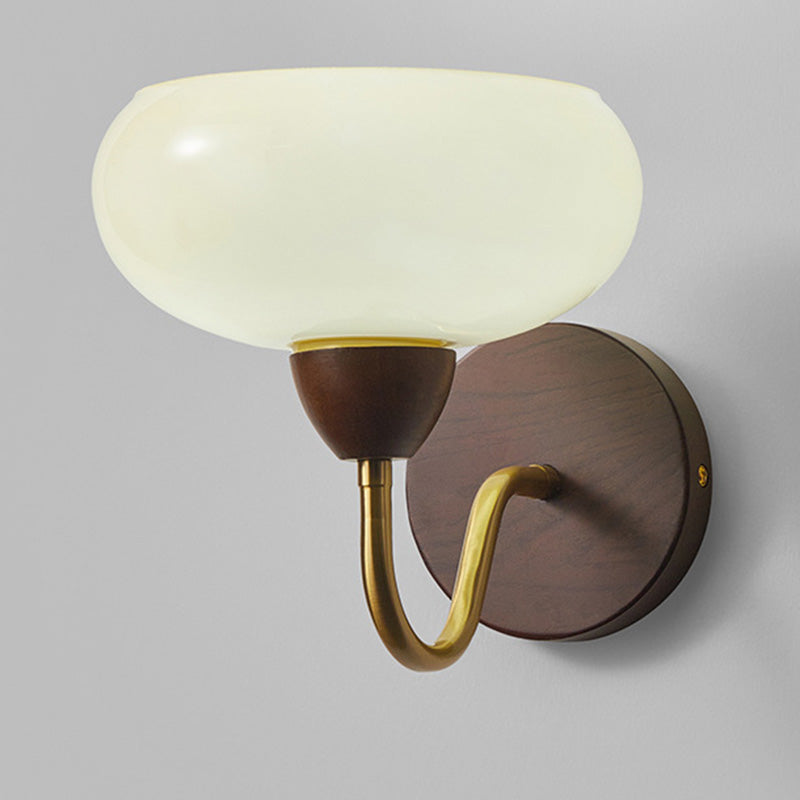 Half Glass Ash Wood Hardware 1-Light Wall Sconce Lamp
