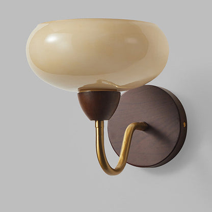 Half Glass Ash Wood Hardware 1-Light Wall Sconce Lamp
