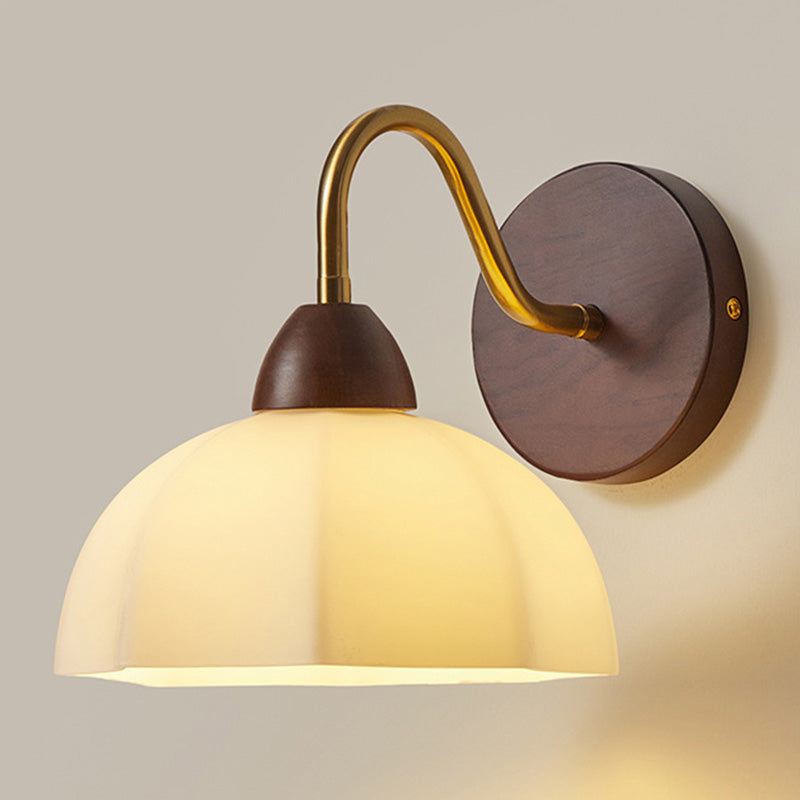 Half Glass Ash Wood Hardware 1-Light Wall Sconce Lamp