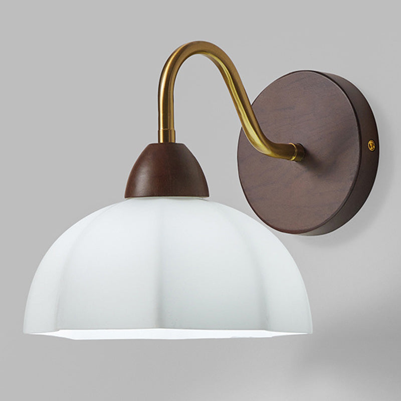 Half Glass Ash Wood Hardware 1-Light Wall Sconce Lamp