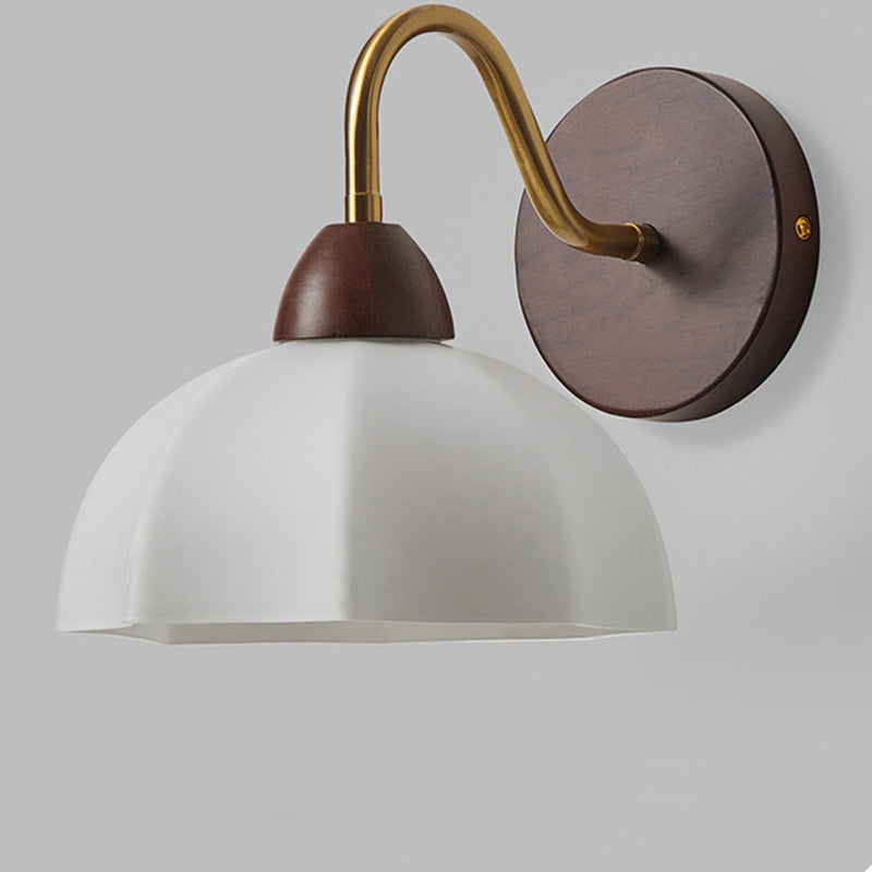 Half Glass Ash Wood Hardware 1-Light Wall Sconce Lamp