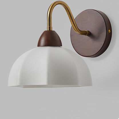 Half Glass Ash Wood Hardware 1-Light Wall Sconce Lamp
