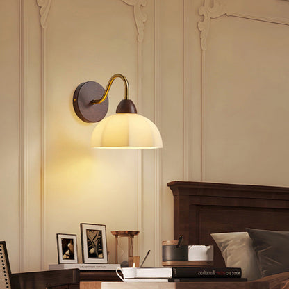 Half Glass Ash Wood Hardware 1-Light Wall Sconce Lamp