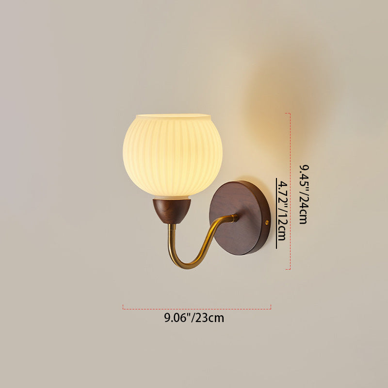 Half Glass Ash Wood Hardware 1-Light Wall Sconce Lamp