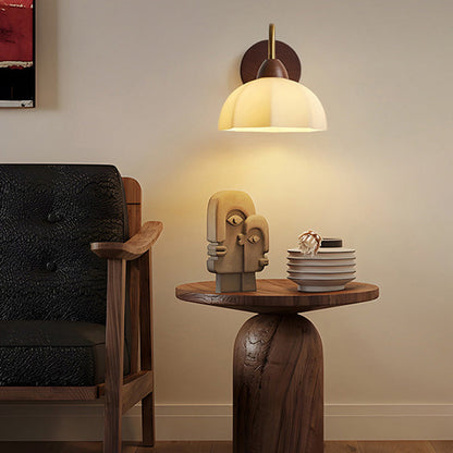 Half Glass Ash Wood Hardware 1-Light Wall Sconce Lamp