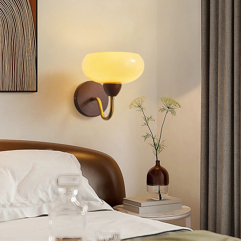 Half Glass Ash Wood Hardware 1-Light Wall Sconce Lamp