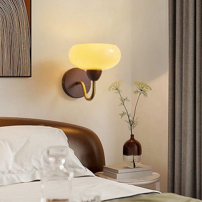 Half Glass Ash Wood Hardware 1-Light Wall Sconce Lamp