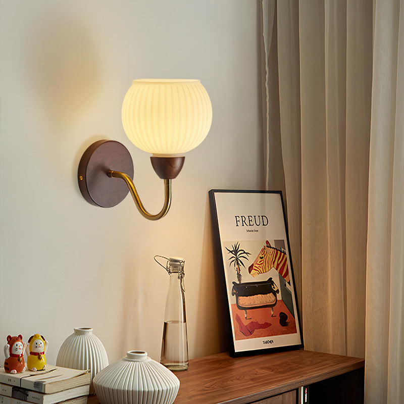Half Glass Ash Wood Hardware 1-Light Wall Sconce Lamp