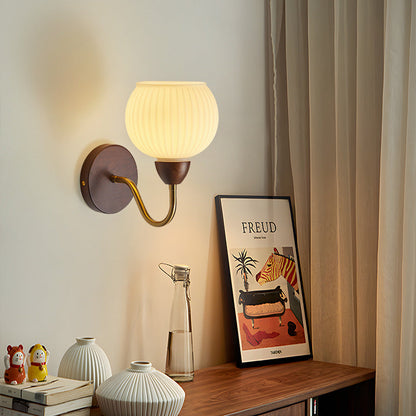 Half Glass Ash Wood Hardware 1-Light Wall Sconce Lamp