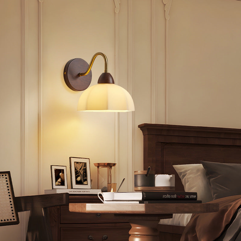 Half Glass Ash Wood Hardware 1-Light Wall Sconce Lamp