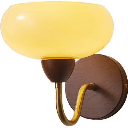 Half Glass Ash Wood Hardware 1-Light Wall Sconce Lamp