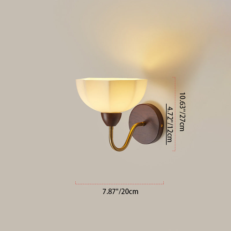 Half Glass Ash Wood Hardware 1-Light Wall Sconce Lamp