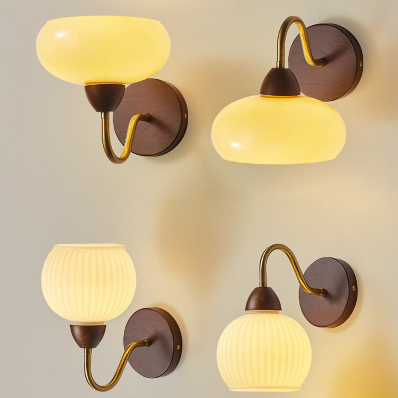 Half Glass Ash Wood Hardware 1-Light Wall Sconce Lamp