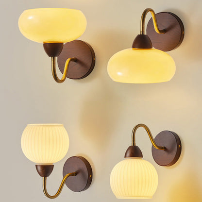 Half Glass Ash Wood Hardware 1-Light Wall Sconce Lamp