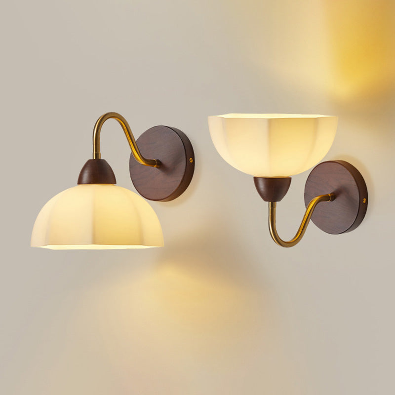 Half Glass Ash Wood Hardware 1-Light Wall Sconce Lamp