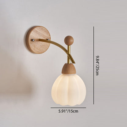 Japanese Glass Rubberwood Hardware 1-Light Wall Sconce Lamp