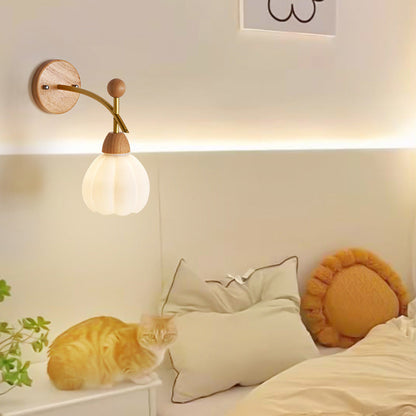 Japanese Glass Rubberwood Hardware 1-Light Wall Sconce Lamp
