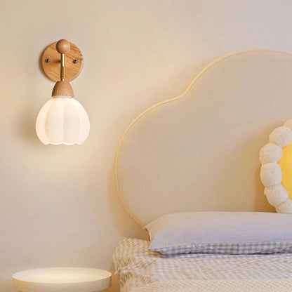 Japanese Glass Rubberwood Hardware 1-Light Wall Sconce Lamp