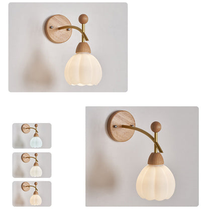 Japanese Glass Rubberwood Hardware 1-Light Wall Sconce Lamp