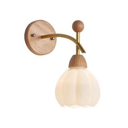 Japanese Glass Rubberwood Hardware 1-Light Wall Sconce Lamp