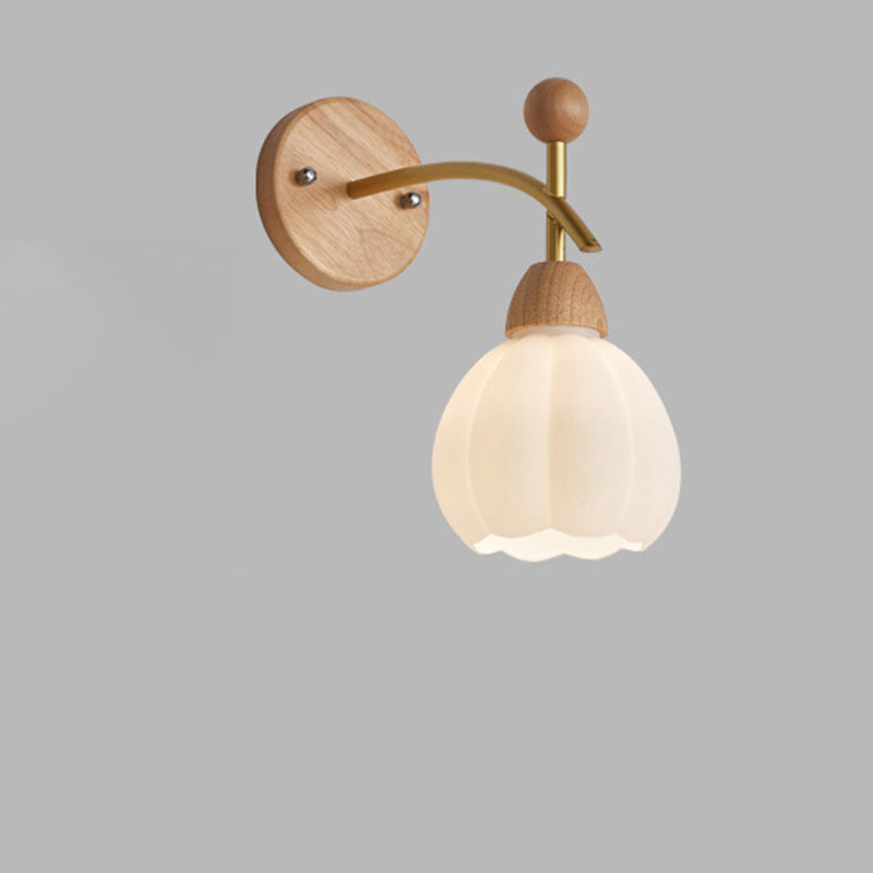 Japanese Glass Rubberwood Hardware 1-Light Wall Sconce Lamp