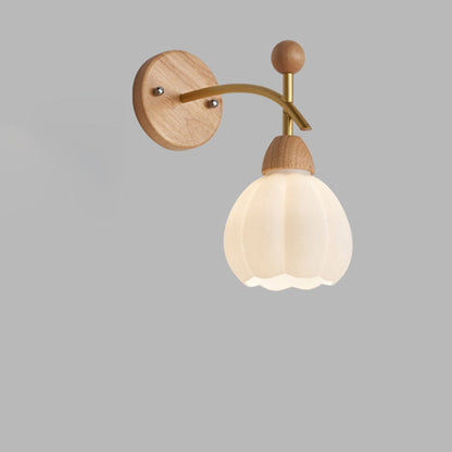 Japanese Glass Rubberwood Hardware 1-Light Wall Sconce Lamp