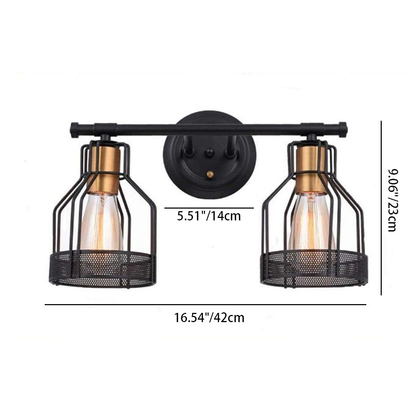 Round Skeleton Glass Iron 2-Light Wall Sconce Lamp