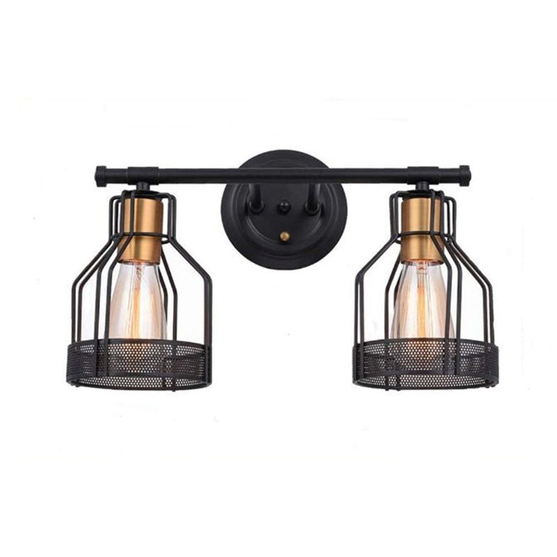 Round Skeleton Glass Iron 2-Light Wall Sconce Lamp