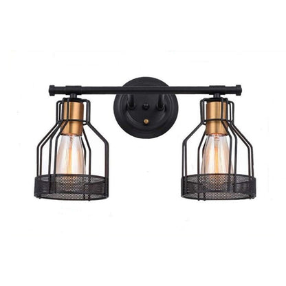 Round Skeleton Glass Iron 2-Light Wall Sconce Lamp