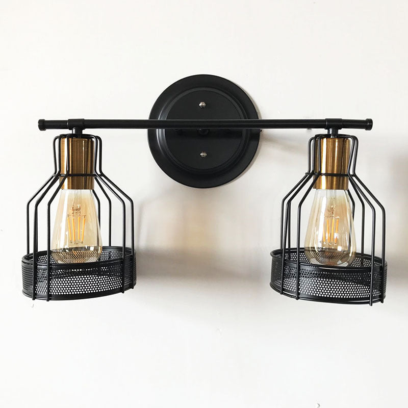 Round Skeleton Glass Iron 2-Light Wall Sconce Lamp
