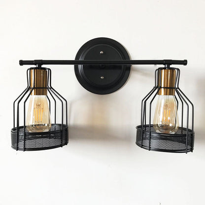 Round Skeleton Glass Iron 2-Light Wall Sconce Lamp