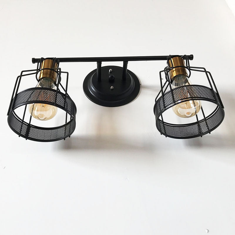 Round Skeleton Glass Iron 2-Light Wall Sconce Lamp