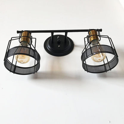 Round Skeleton Glass Iron 2-Light Wall Sconce Lamp