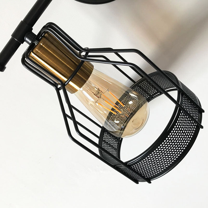 Round Skeleton Glass Iron 2-Light Wall Sconce Lamp