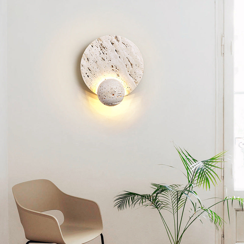 Japanese Round Ball White Travertine LED Wall Sconce Lamp