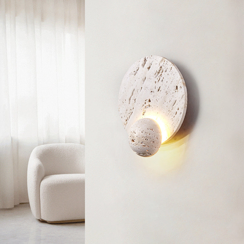 Japanese Round Ball White Travertine LED Wall Sconce Lamp