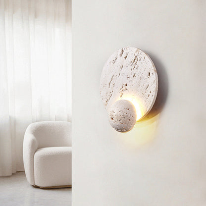 Japanese Round Ball White Travertine LED Wall Sconce Lamp