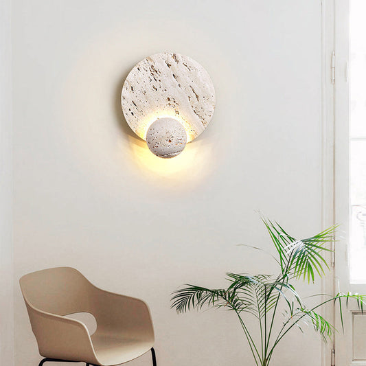 Japanese Round Ball White Travertine LED Wall Sconce Lamp